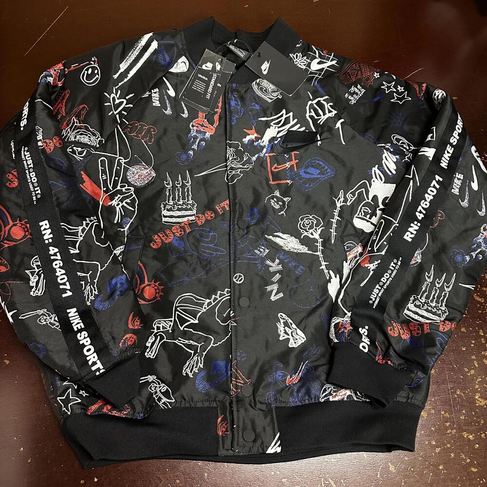 Nike Sportswear All Over Graffiti Print Logo Hypebeast Bomber Jacket CJ5042-010